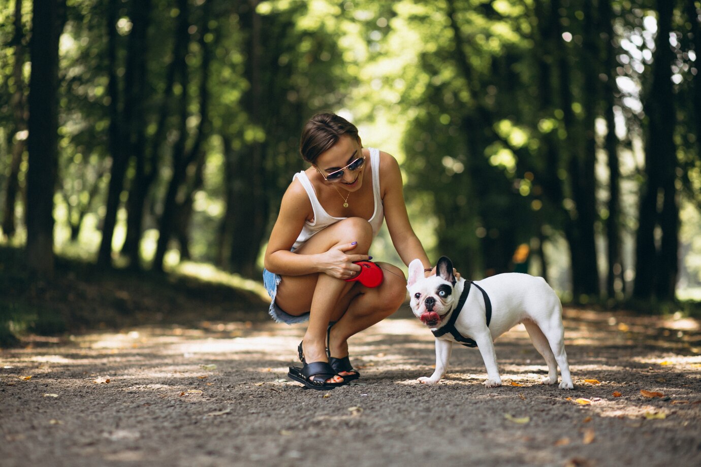 Woman With Her Pet French Bulldog 1303 10629