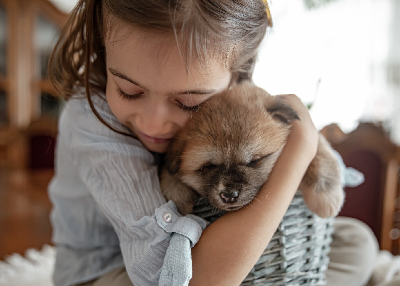 Little Girl Loves Hugs Her Little Puppy 169016 12355